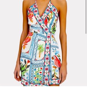 Farm Rio Tropical Tiles Embroidered Crepe Mini Dress Size XL
